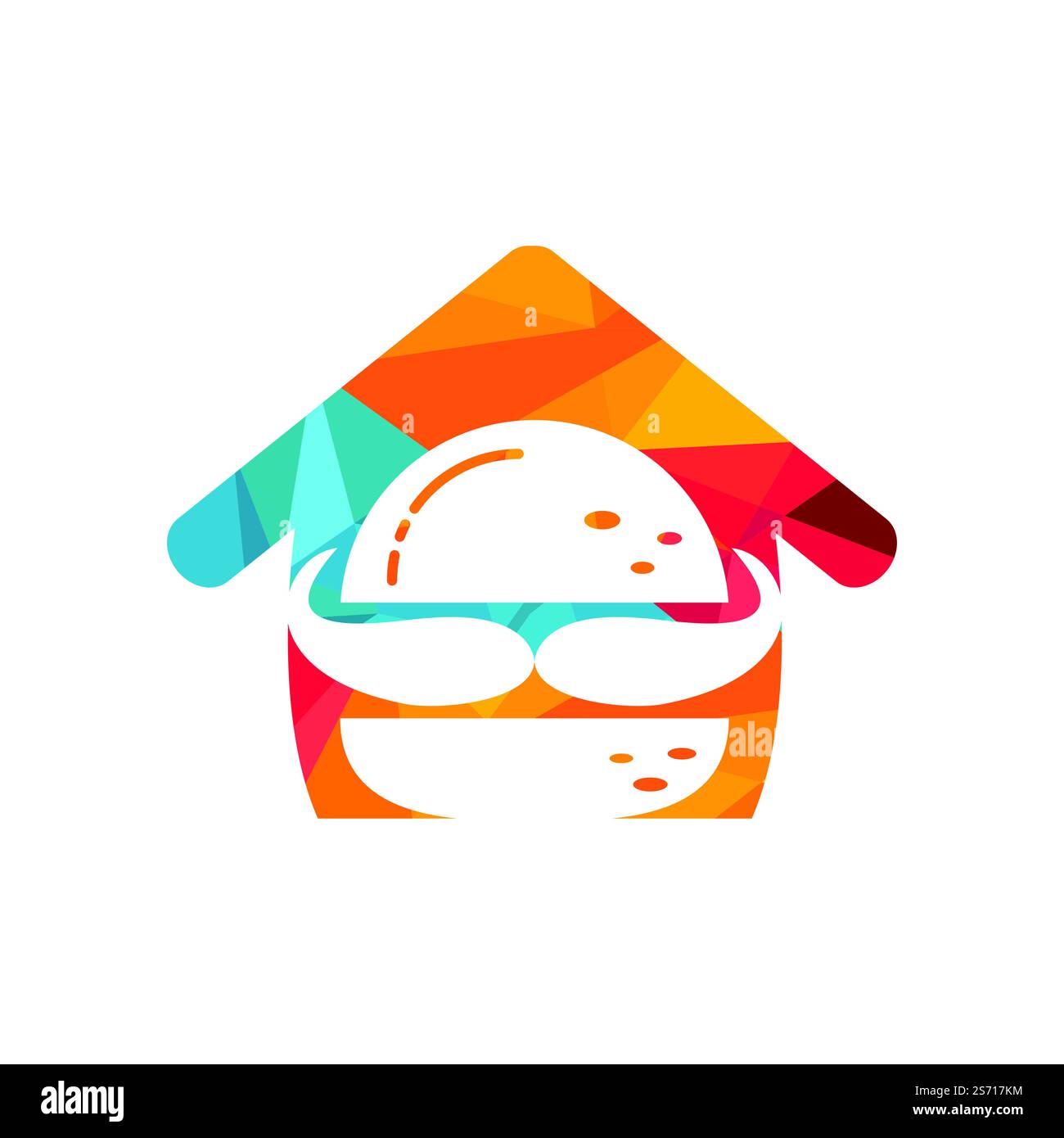 Burger King Vektor-Logo-Design. Burger mit Krone und Schnurrbart mit Logo in Heimform. Stock Vektor