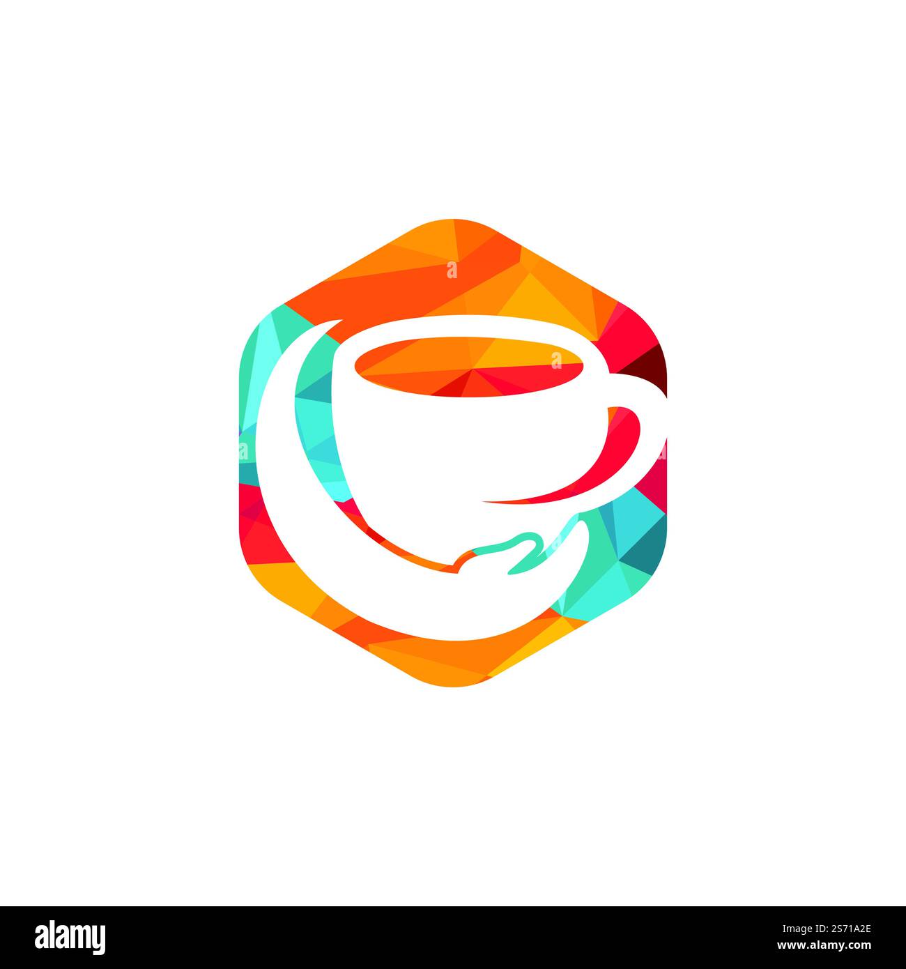 Coffee Care Vector-Logo-Design. Design mit Kaffeetasse und Hand-Symbol. Stock Vektor