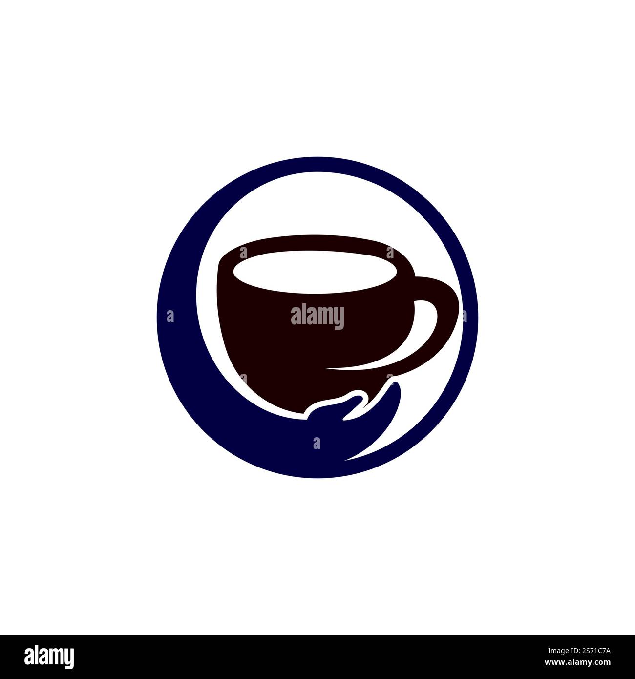 Coffee Care Vector-Logo-Design. Design mit Kaffeetasse und Hand-Symbol. Stock Vektor