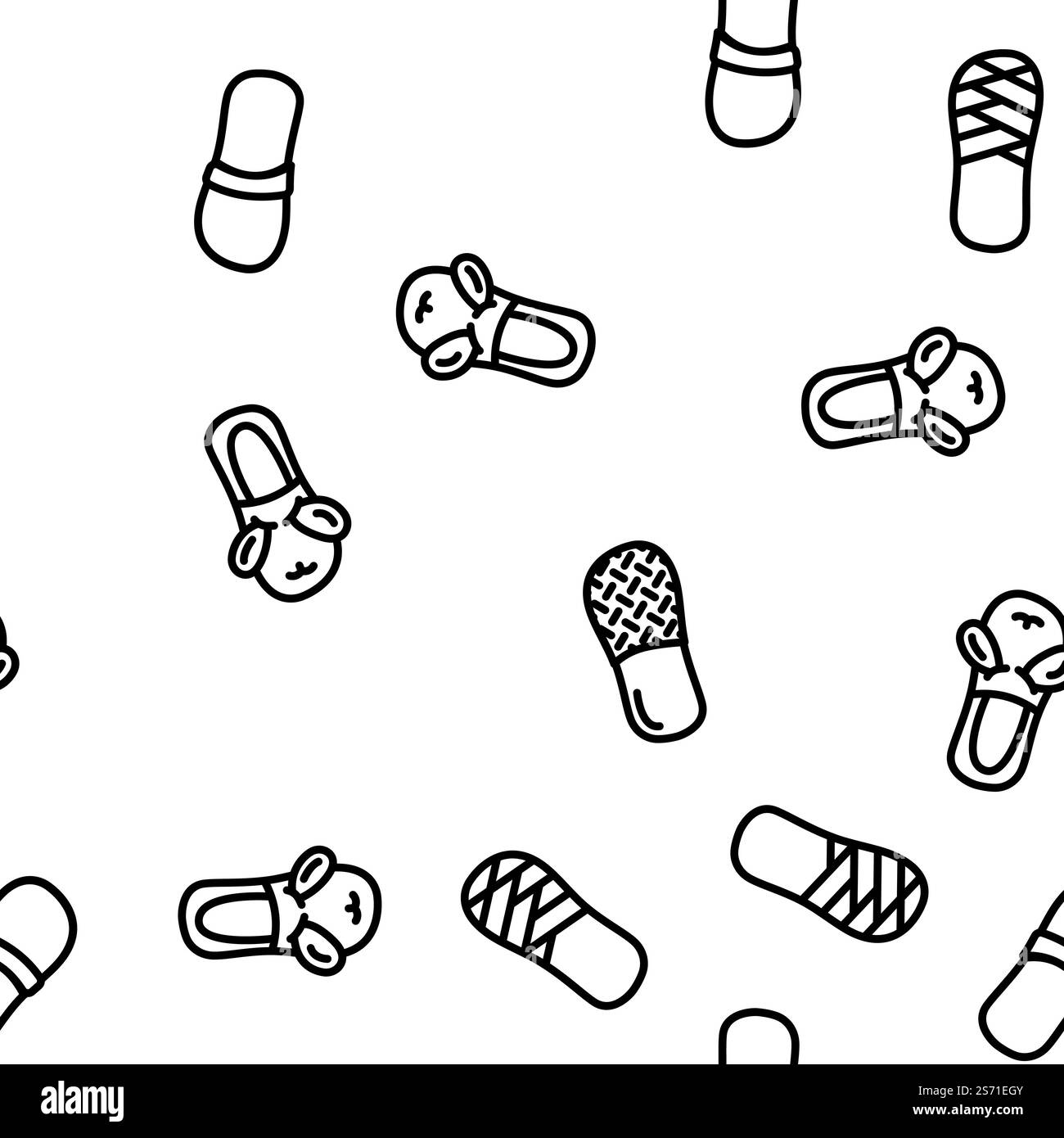 Home Schuhe bequeme Schuhe Vektor nahtlose Muster dünne Linie Illustration. Home Schuhe bequeme Schuhe Vektornahtloses Muster Stock Vektor