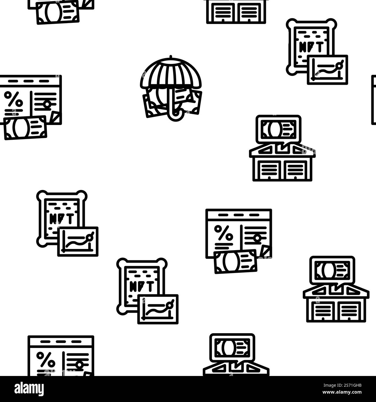Asset Management Digital Business Vektor nahtlose Muster dünne Linien Illustration. Asset Management – nahtloses Muster für digitale Geschäftsvektoren Stock Vektor