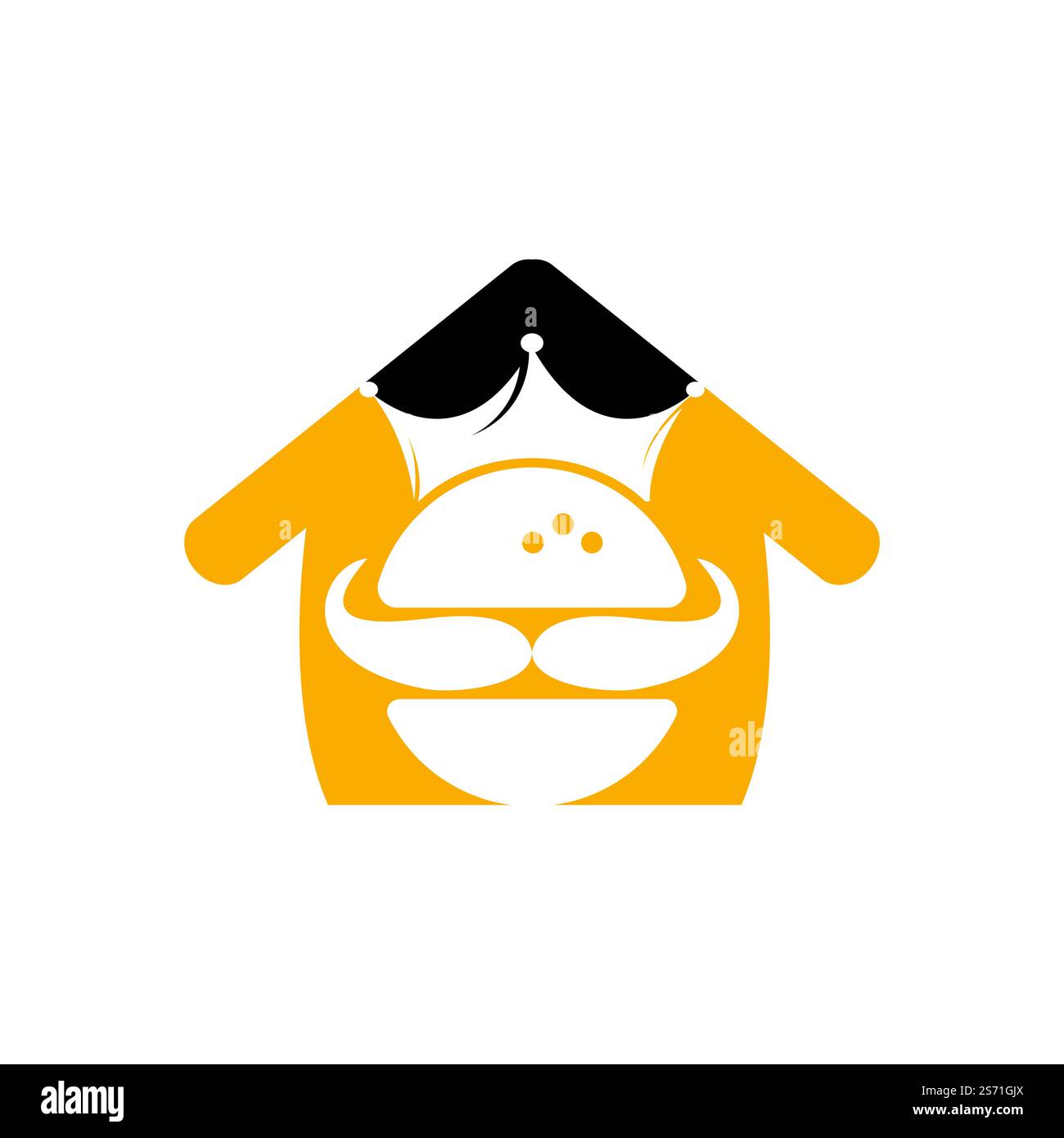 Burger King Vektor-Logo-Design. Burger mit Krone und Schnurrbart Icon-Logo. Stock Vektor