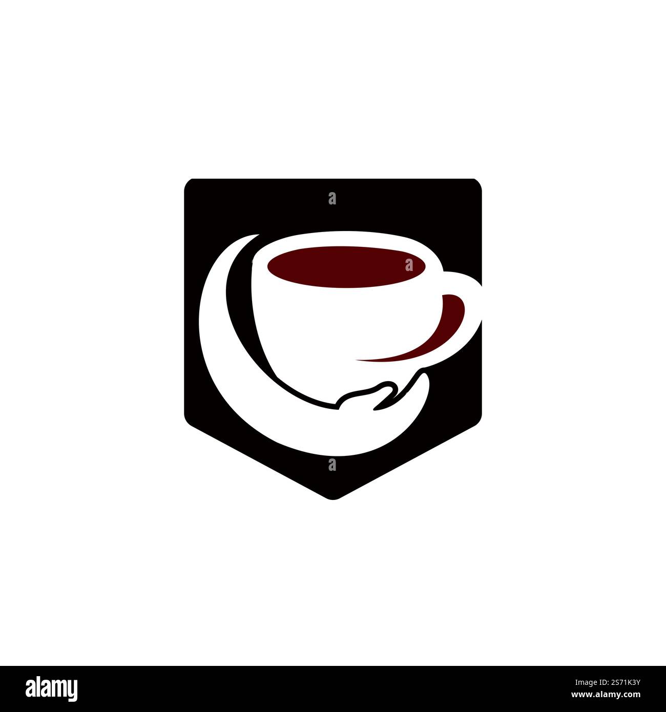 Coffee Care Vector-Logo-Design. Design mit Kaffeetasse und Hand-Symbol. Stock Vektor