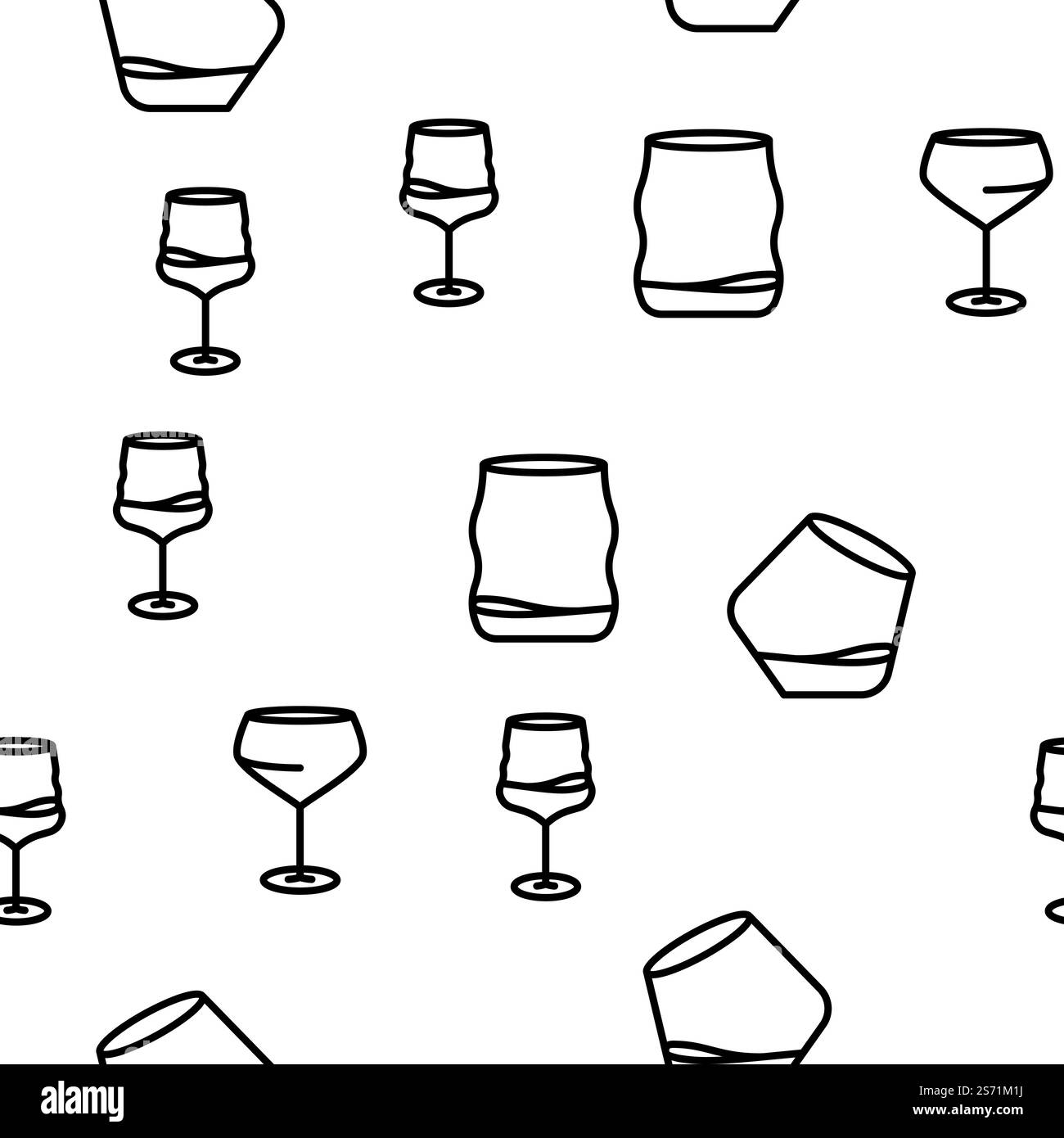 Glas Wein rot Weinglas Getränk Vektor nahtlose Muster dünne Linie Illustration. Glas Wein Rot Weinglas Getränk Vektor nahtlose Muster Stock Vektor