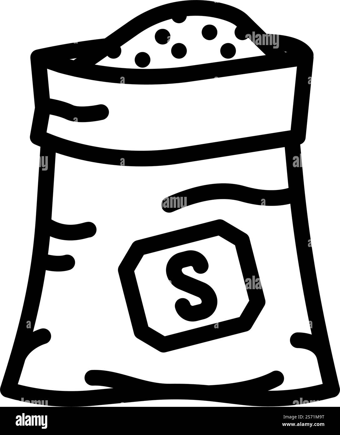 Sack Salzlinie Symbolvektor. Sacksalz-Schild. Schwarze Abbildung des isolierten Kontursymbols. Sack Salzlinie Symbol Vektor Illustration Stock Vektor