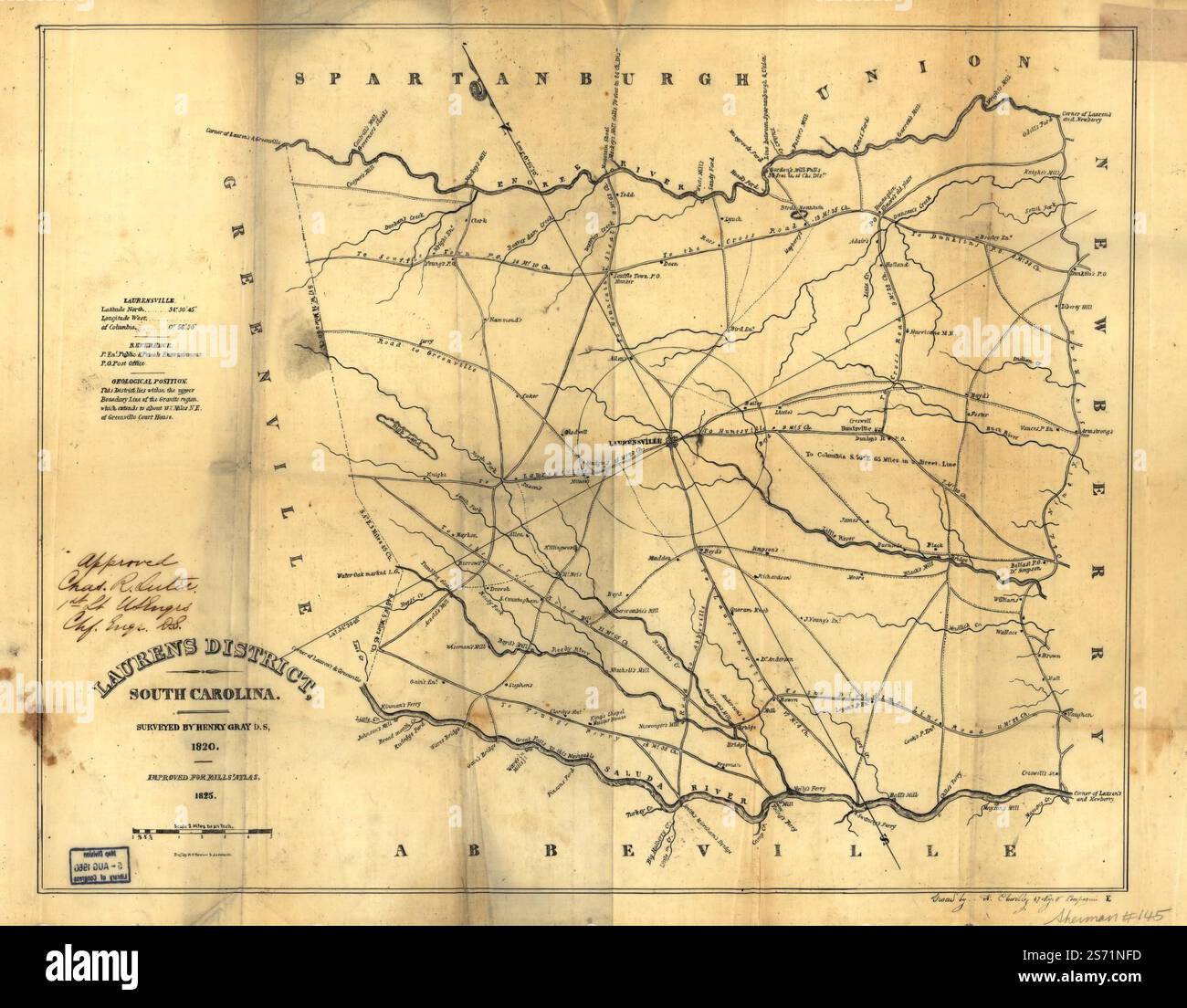 Laurens District, South Carolina 1820 von Mills Robert, Gray Henry. Stockfoto