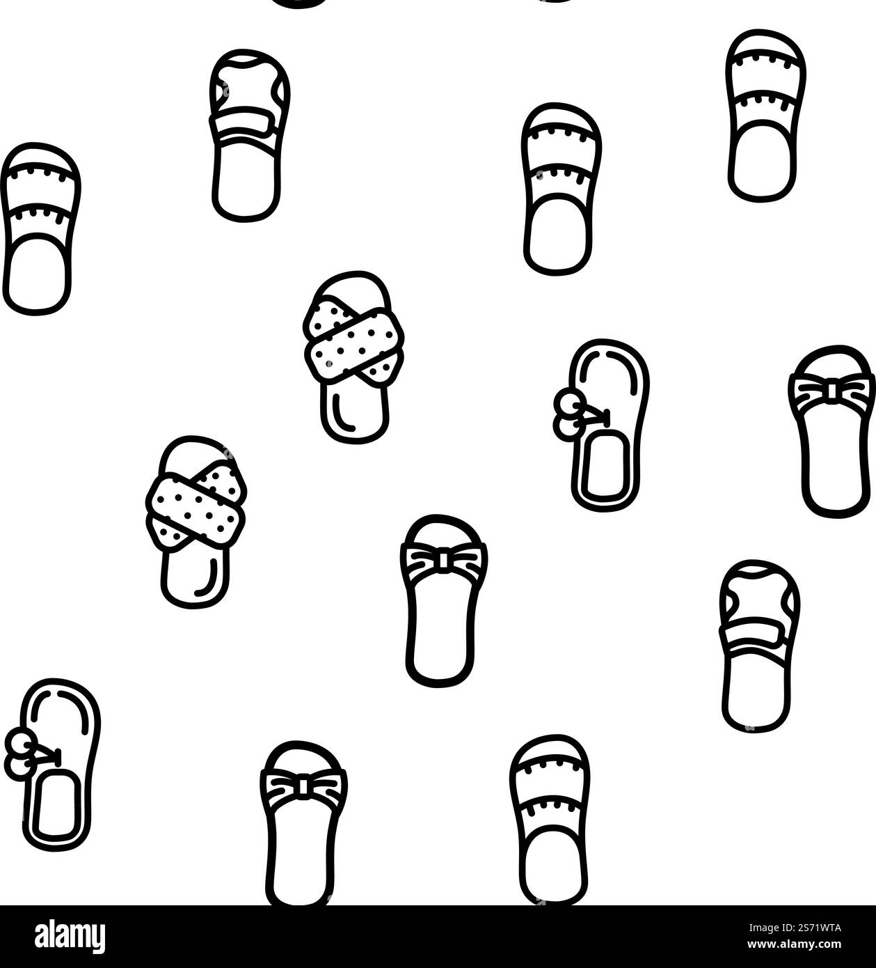 Home Schuhe bequeme Schuhe Vektor nahtlose Muster dünne Linie Illustration. Home Schuhe bequeme Schuhe Vektornahtloses Muster Stock Vektor