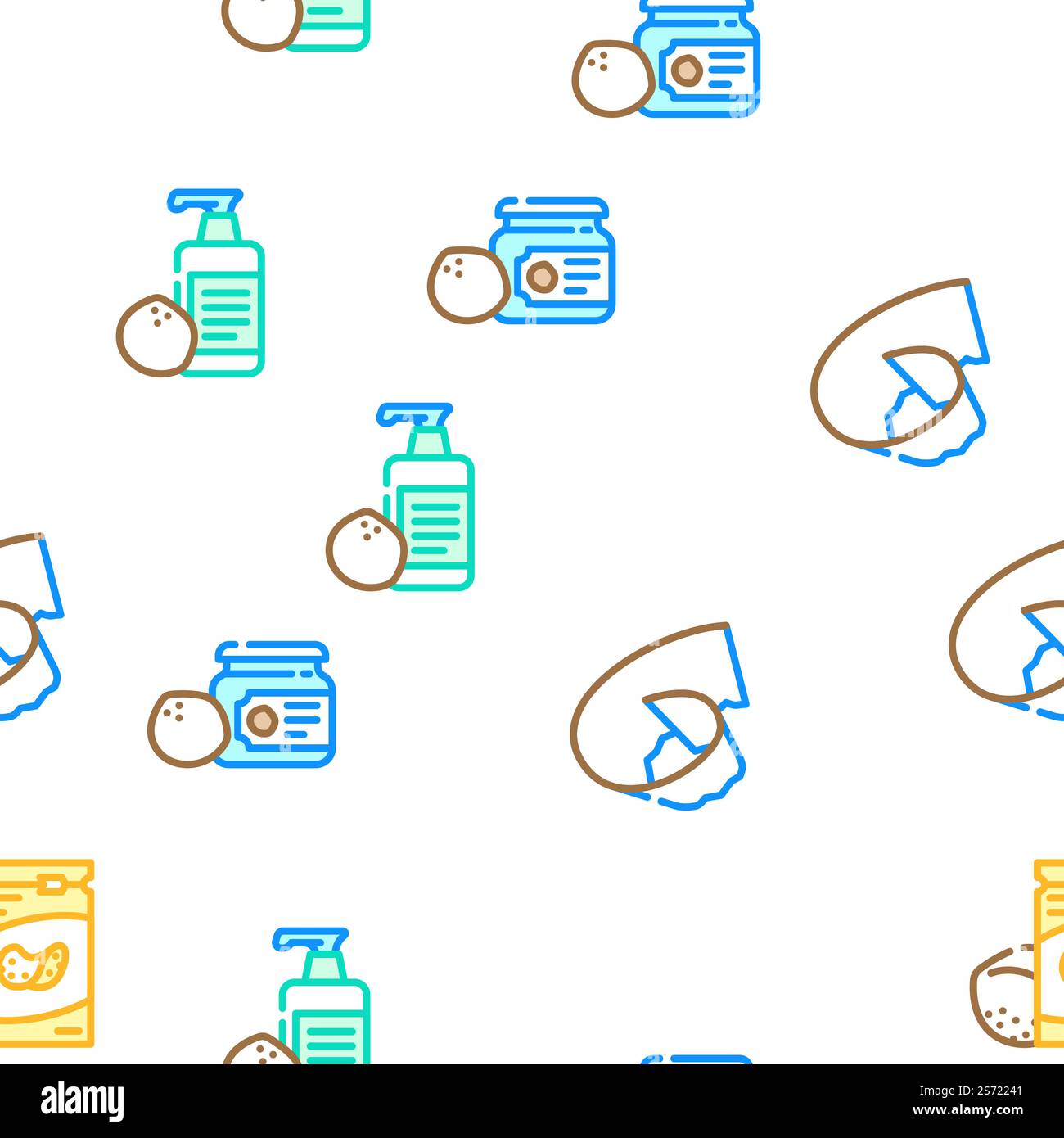 Kokosnuss Kokosfrucht weiß tropischer Vektor nahtlose Muster dünne Linie Illustration. Kokosnuss Kokosfrucht weiß tropischer Vektor nahtloses Muster Stock Vektor