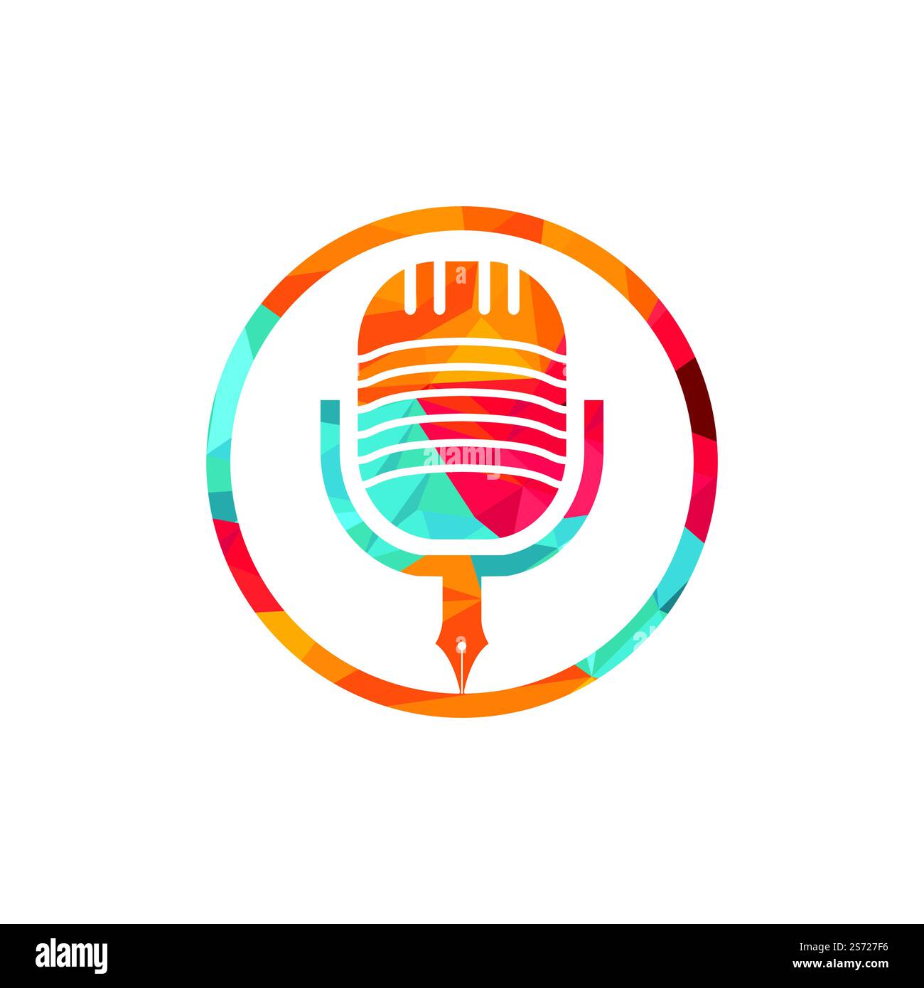 Stiftmikrofon Konferenz-Podcast-Radio-Logo. Vektor-Logo-Design für Bildungs-Podcasts. Stock Vektor