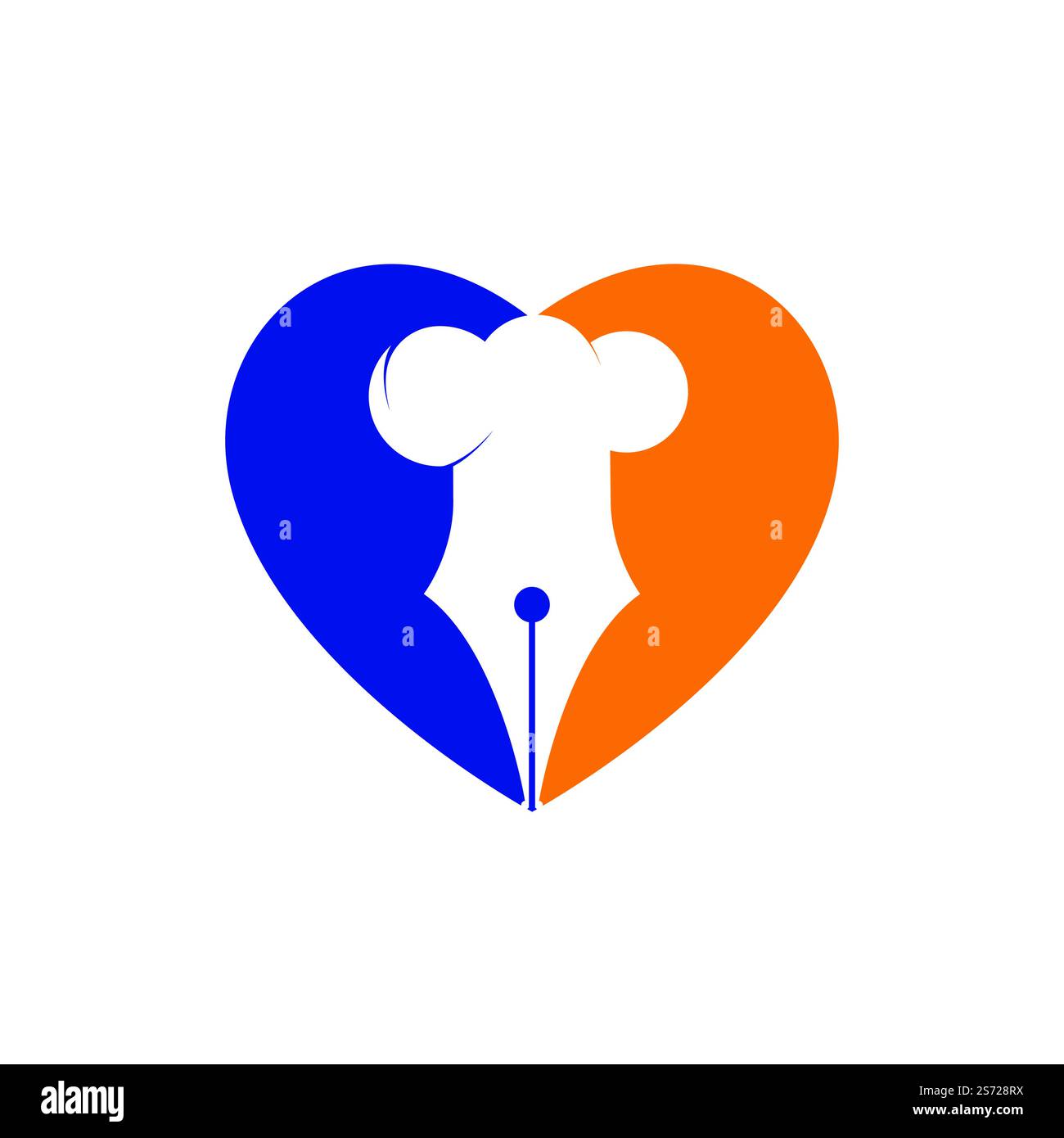 Design mit Vektorlogo für Food Writer. Kochmütze und Stift mit Herzsymbol-Logo. Stock Vektor