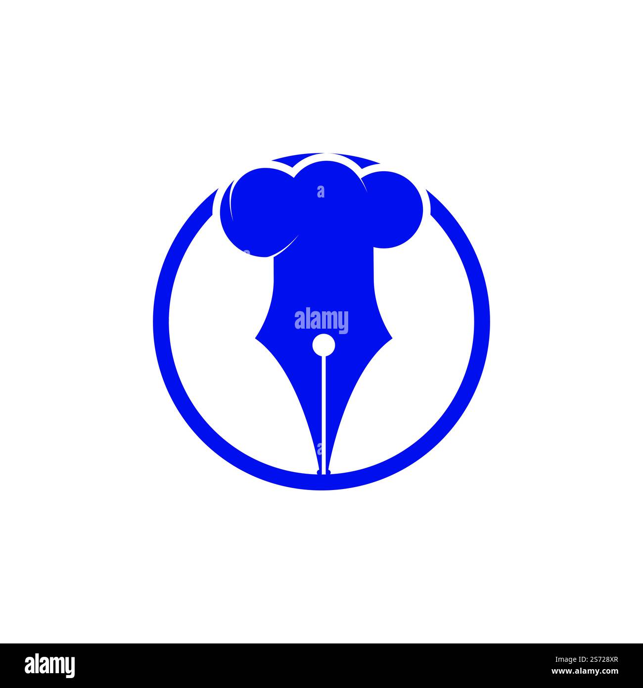 Design mit Vektorlogo für Food Writer. Design mit Chefmütze und Stift Icon Logo. Stock Vektor