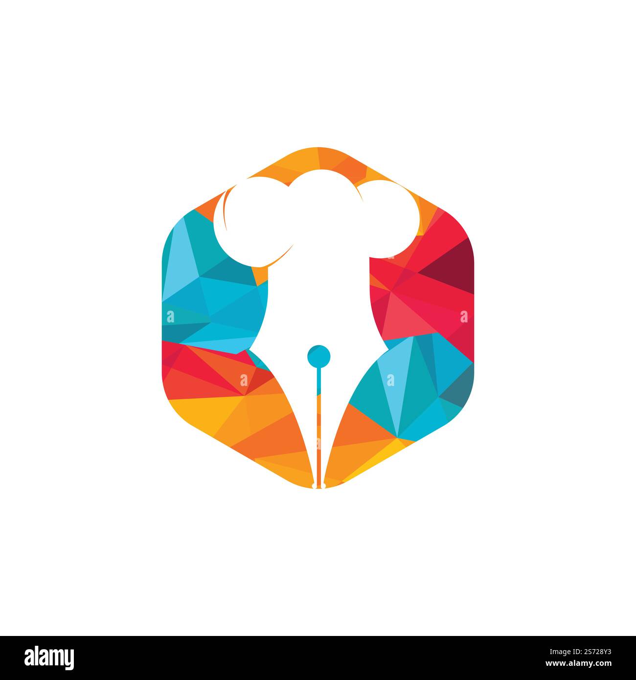 Design mit Vektorlogo für Food Writer. Design mit Chefmütze und Stift Icon Logo. Stock Vektor