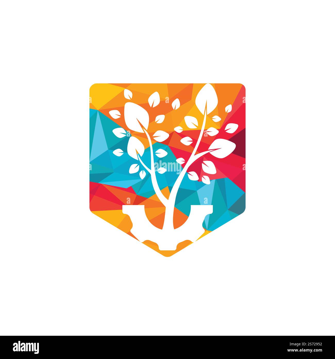 Design-Vorlage für Gear Tree Vector-Logo. Logo für moderne Naturtechnologie. Umweltfreundliche Technologie und Logo der Branche. Stock Vektor