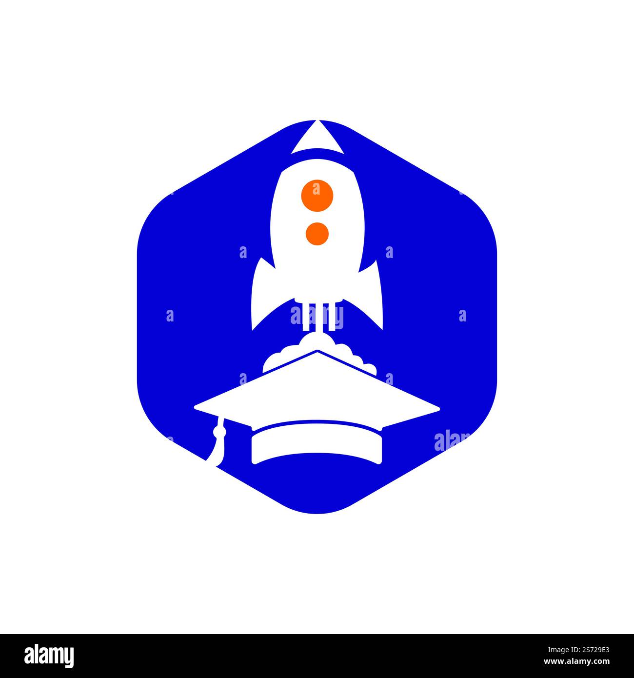 Graduierungskappe mit Raketenvektor-Logo. Logovorlage für Rocket Learning-Vektor. Stock Vektor