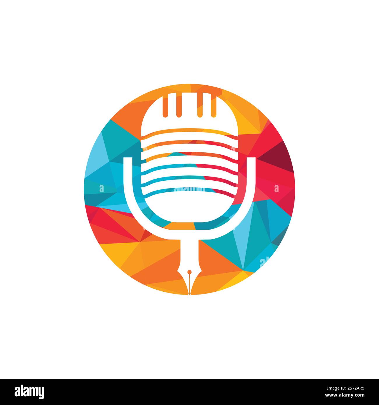 Stiftmikrofon Konferenz-Podcast-Radio-Logo. Vektor-Logo-Design für Bildungs-Podcasts. Stock Vektor