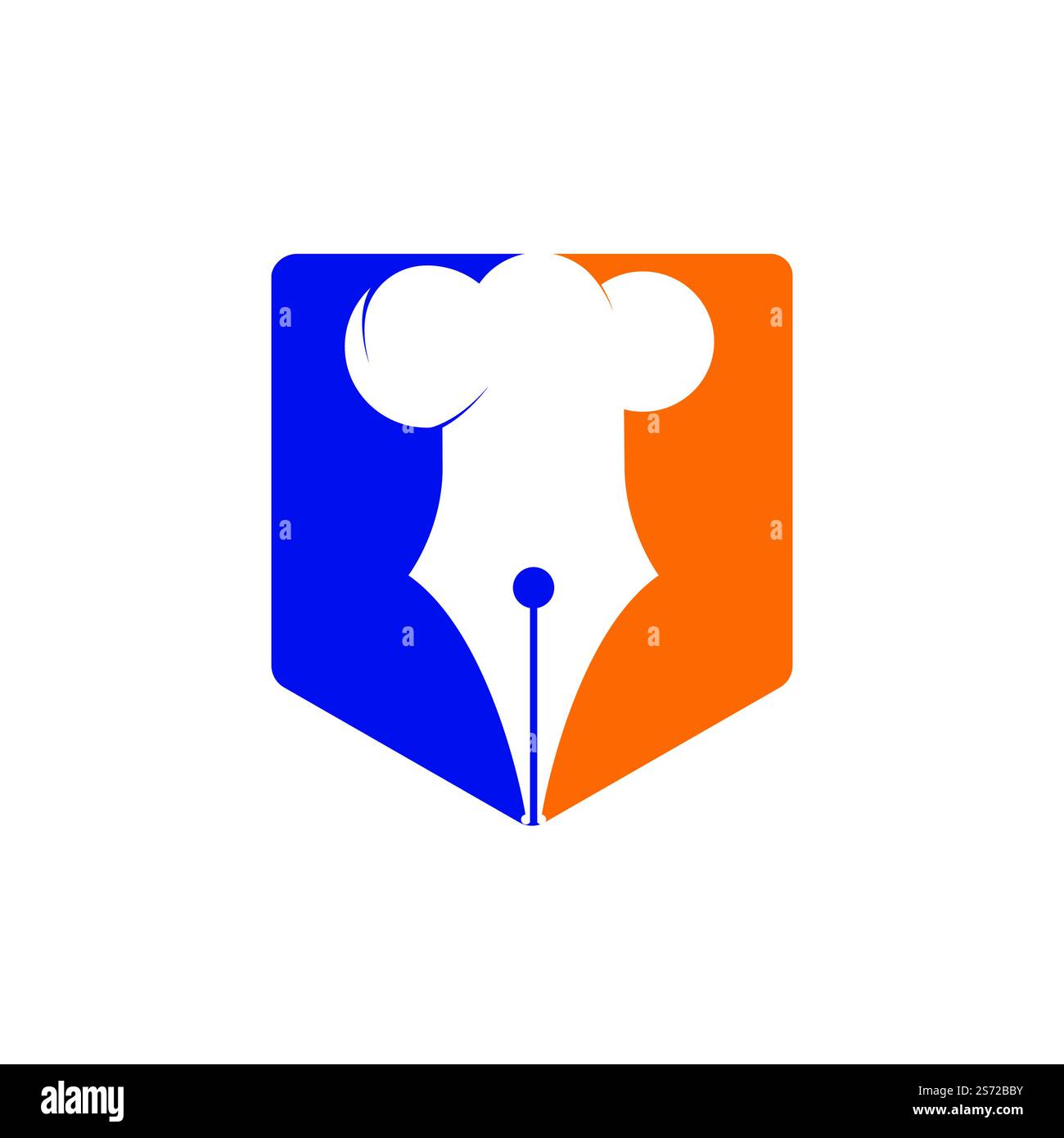 Design mit Vektorlogo für Food Writer. Design mit Chefmütze und Stift Icon Logo. Stock Vektor