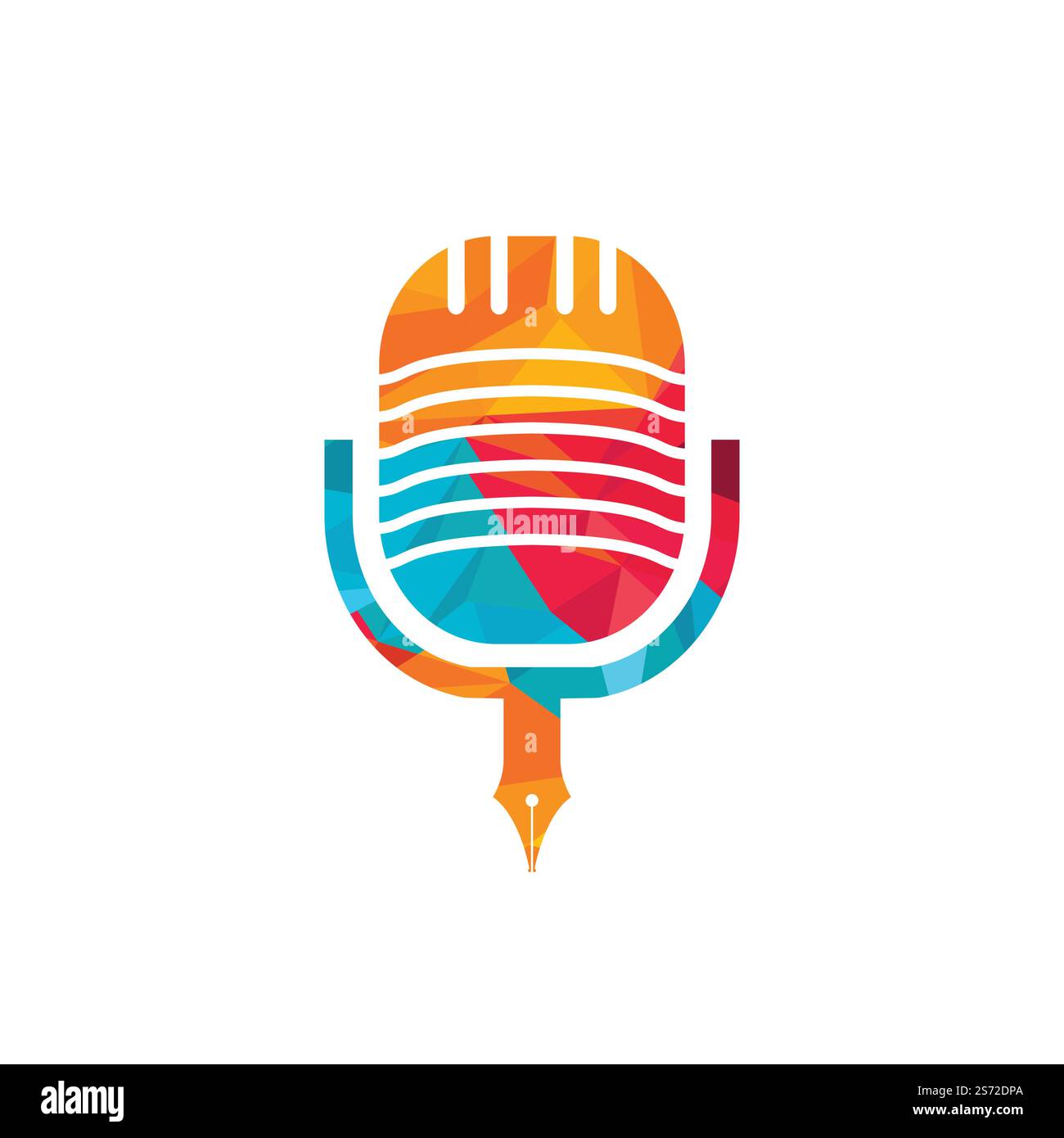 Stiftmikrofon Konferenz-Podcast-Radio-Logo. Vektor-Logo-Design für Bildungs-Podcasts. Stock Vektor