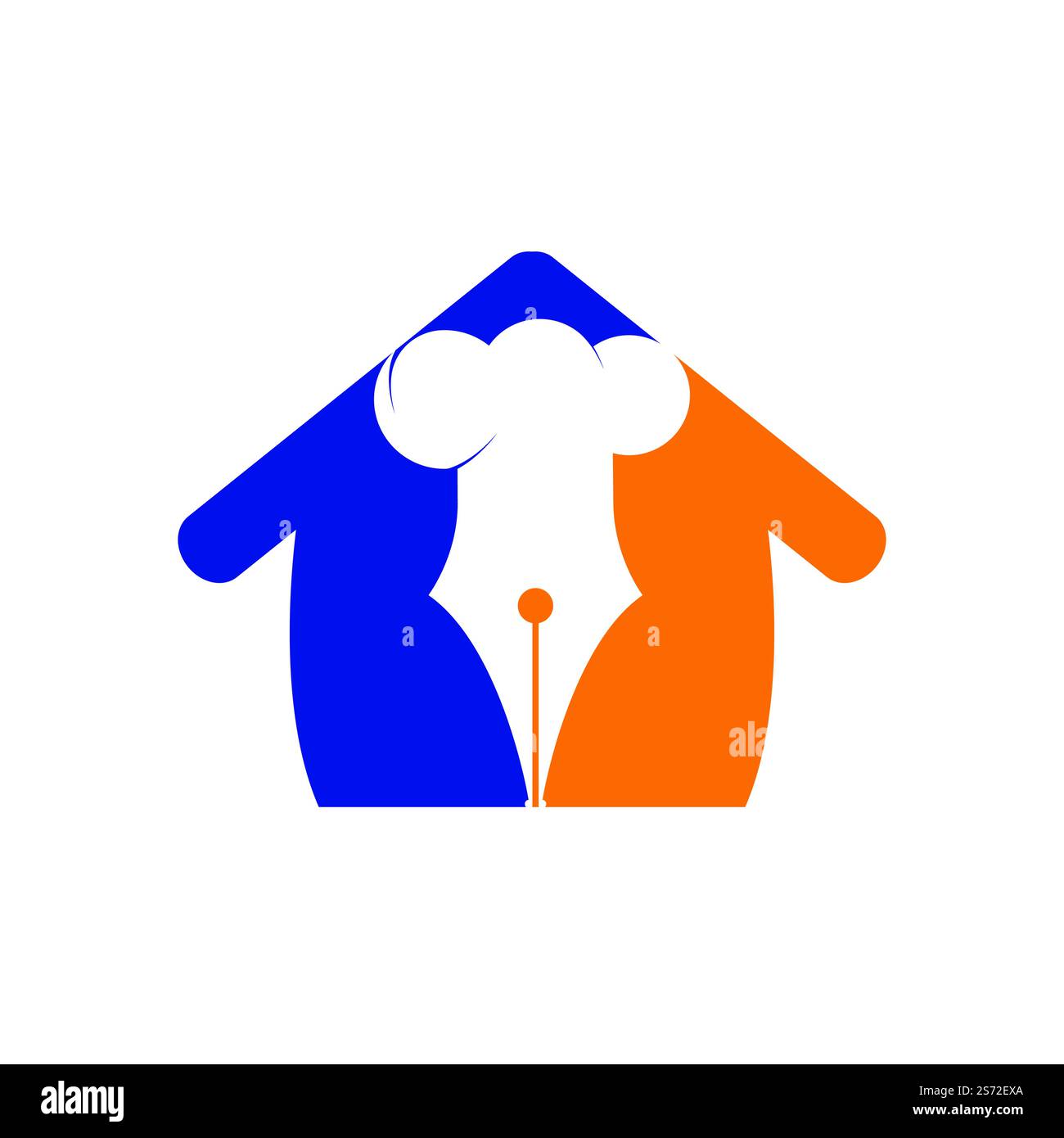 Design mit Vektorlogo für Food Writer. Kochmütze und Kugelschreiber mit Logo des Home Icon. Stock Vektor