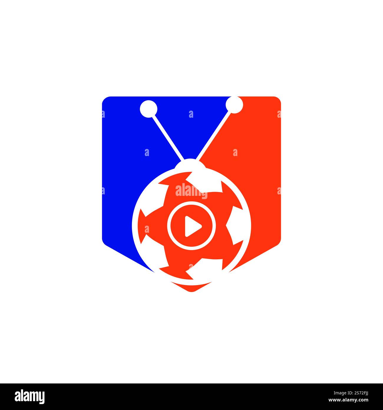 Design-Vorlage für das Vektor-Logo des Fußballfernsehers. Fußball-tv-Symbol-Logo. Stock Vektor