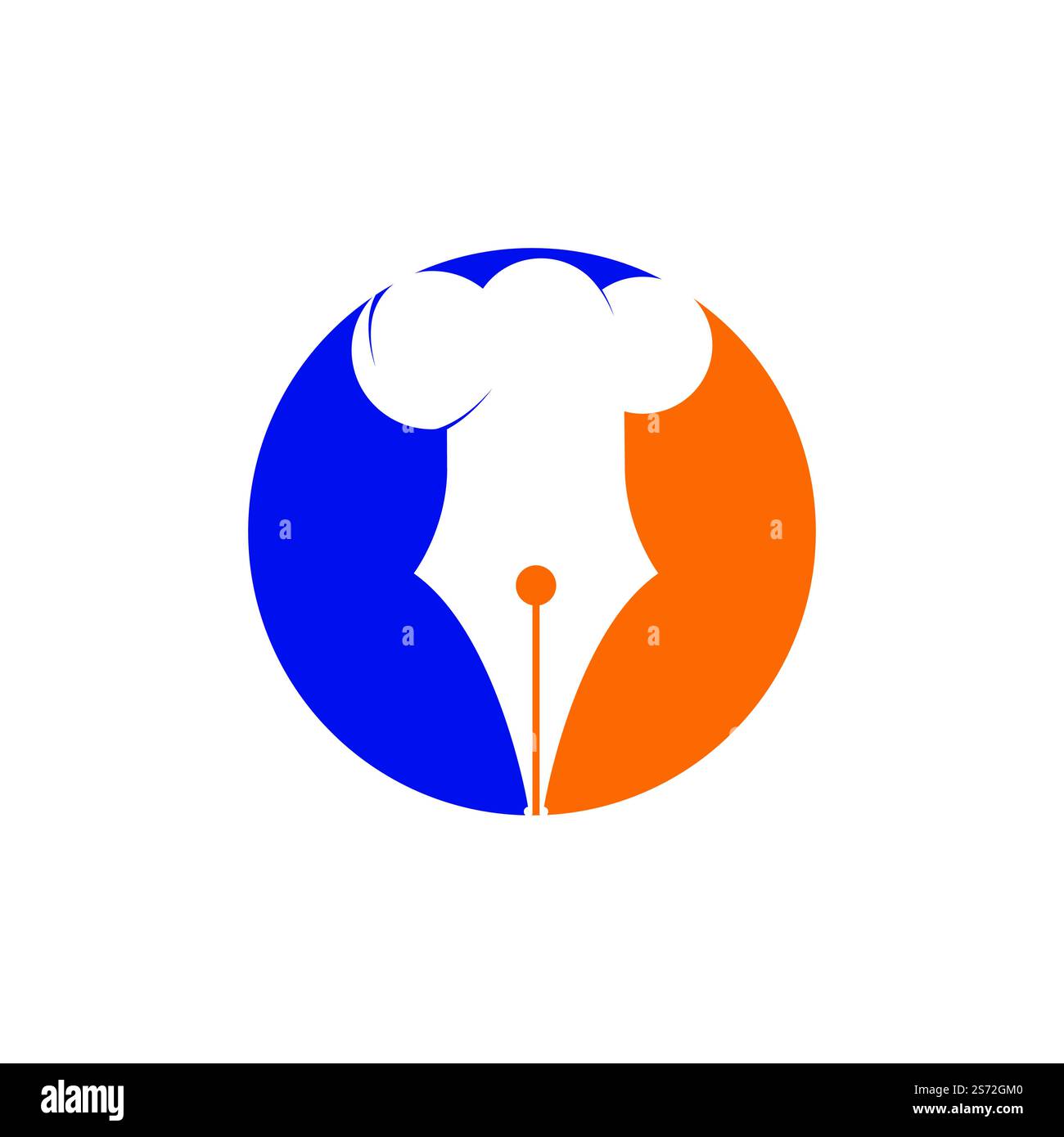 Design mit Vektorlogo für Food Writer. Design mit Chefmütze und Stift Icon Logo. Stock Vektor