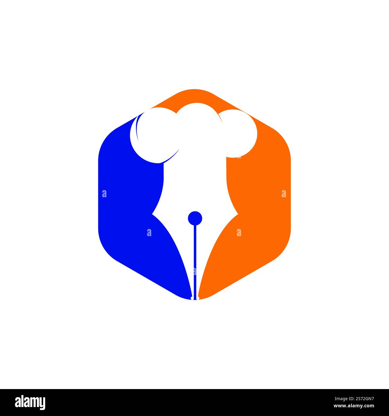 Design mit Vektorlogo für Food Writer. Design mit Chefmütze und Stift Icon Logo. Stock Vektor