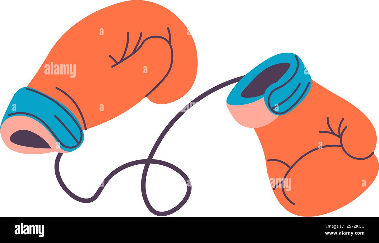 Professionelle Sportausrüstung Vektor, Boxhandschuhe aus Leder. Isoliertes, sportliches Werkzeug für Kampfsportler. Wettbewerbsorientierte und stärkende Aktivitäten. Trainieren und trainieren, Vektor in flacher Form. Boxhandschuhe professionelle Sportausrüstung Vektor Stock Vektor