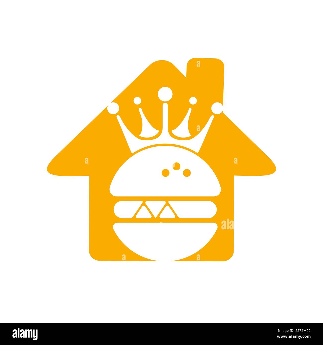 Burger King Vektor-Logo-Design. Burger mit Krone und Schnurrbart mit Logo in Heimform. Stock Vektor