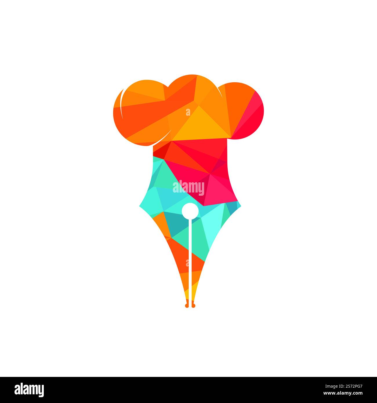 Design mit Vektorlogo für Food Writer. Design mit Chefmütze und Stift Icon Logo. Stock Vektor