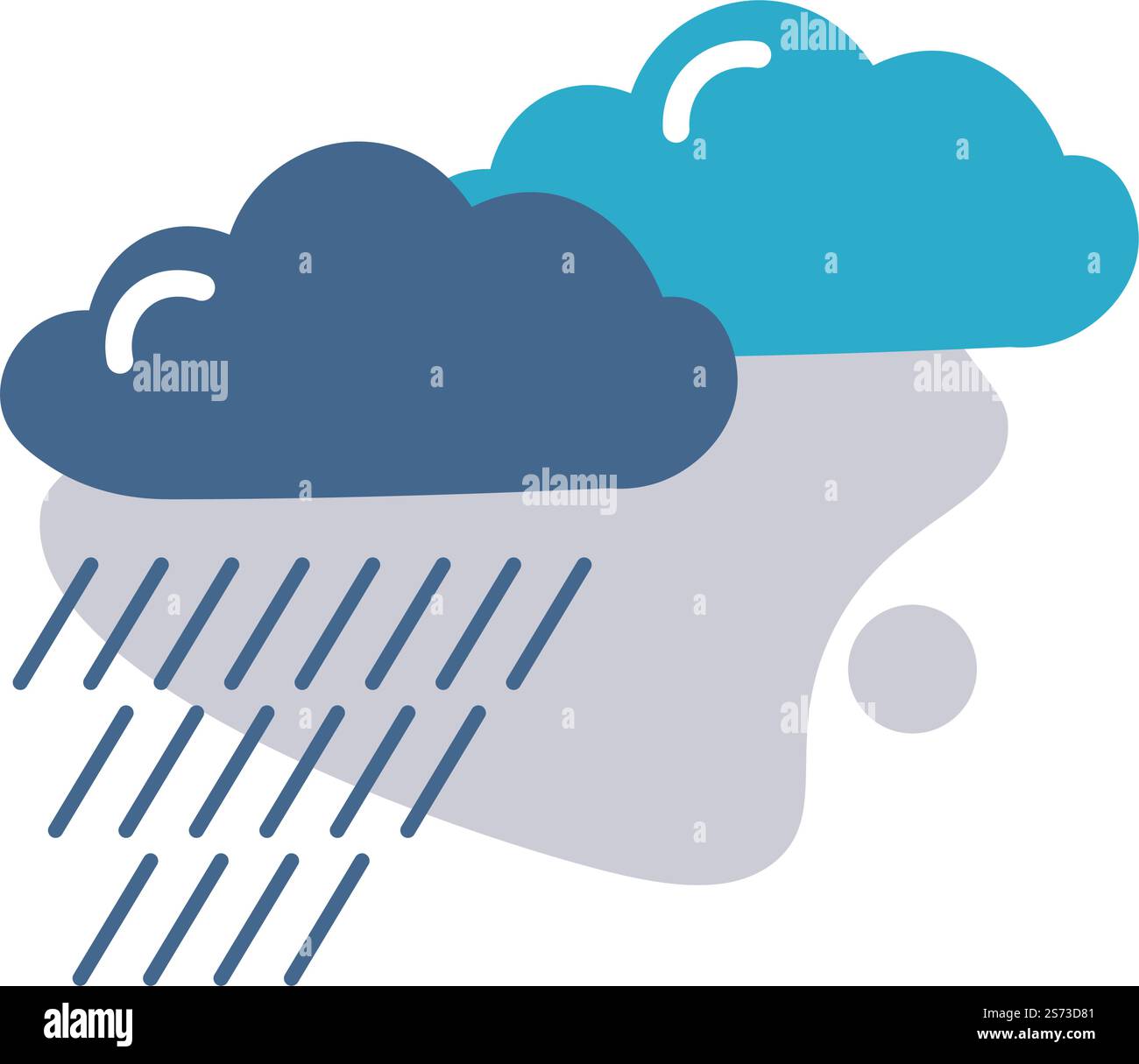 Meteorologie und Wettervorhersage, isoliertes Symbol der Wolken und regnerischen Wassertropfen. Saisonale Duschen, kalte Temperatur und erhöhte Luftfeuchtigkeit und Feuchtigkeit. Vektor in abgewickelter Form. Widget für Regenwetter, Vorhersage oder Ausblick Stock Vektor