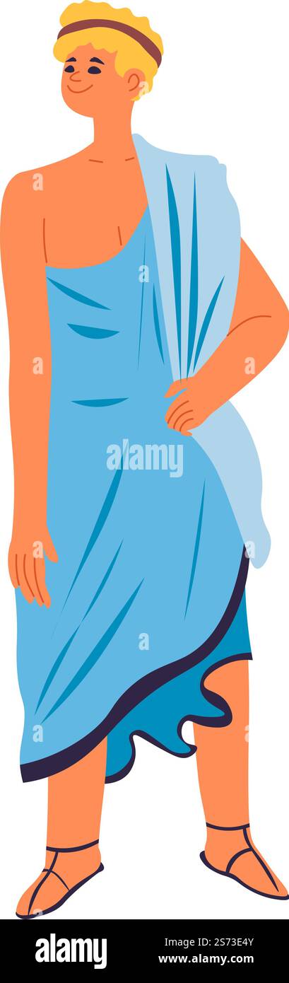 Griechische oder römische Persönlichkeit, isolierte alte männliche Charaktere in Toga oder Tunika. Politiker oder Denker, Gesetzgeber oder Kaiser in Trachtenkleidung für Diplomaten. Vektor in abgewickelter Form. altgriechische oder römische Person, männlicher Charakter Stock Vektor