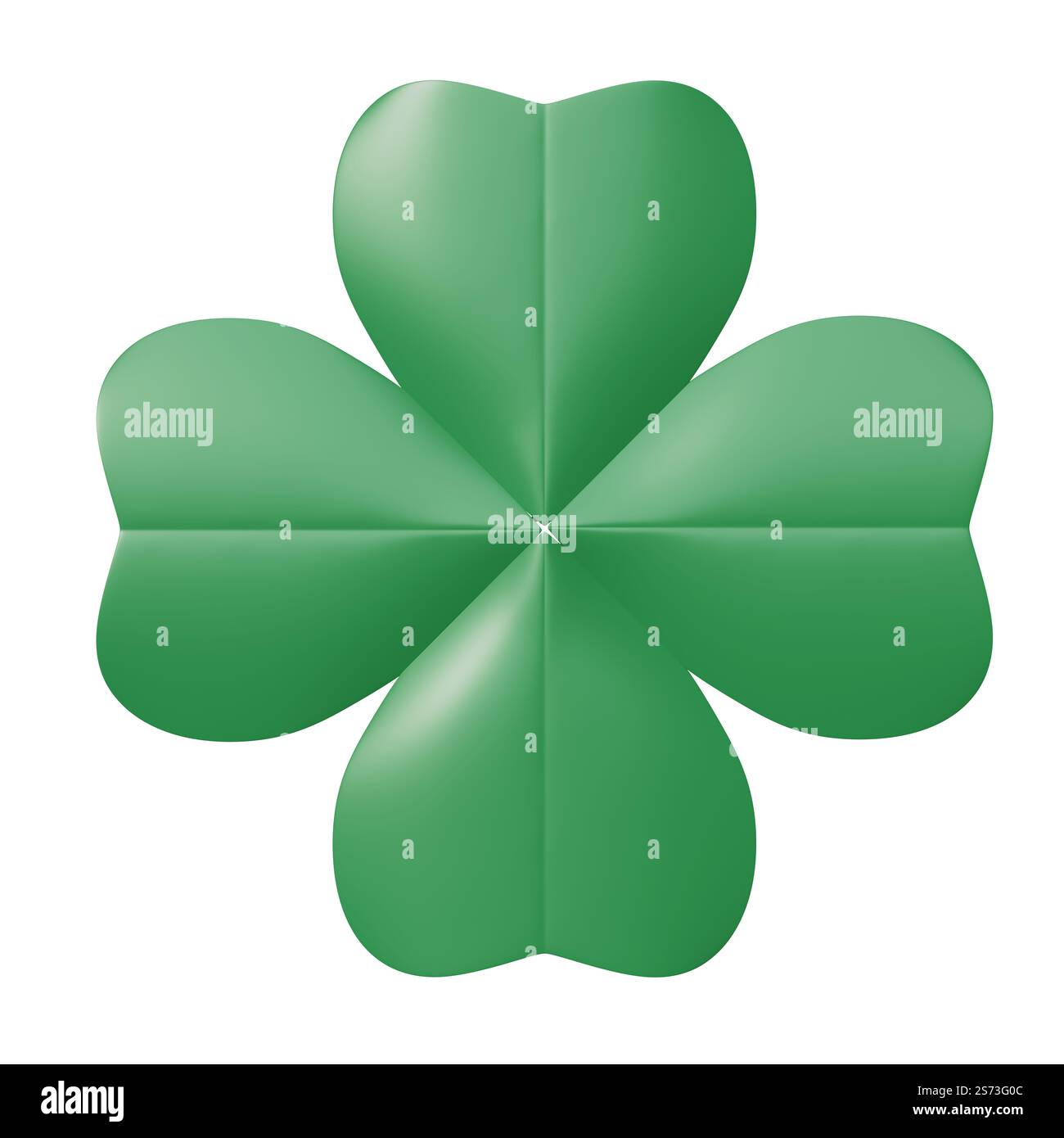 Lucky Shamrock Gras, vierblättriges Kleeblatt isoliert auf weiß, St. Patricks Feiertag, 3D-Rendering Stockfoto