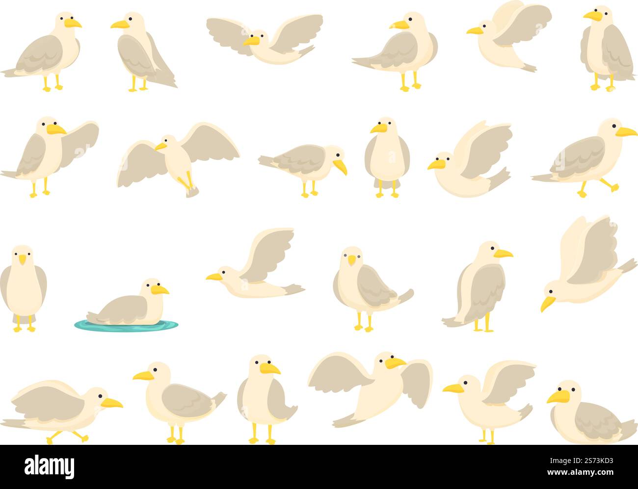 Möwe-Symbole setzen Cartoon-Vektor. Seevögeltier. Fliegen Sie Möwen. Möwe-Symbole setzen Cartoon-Vektor. Seevögeltier Stock Vektor