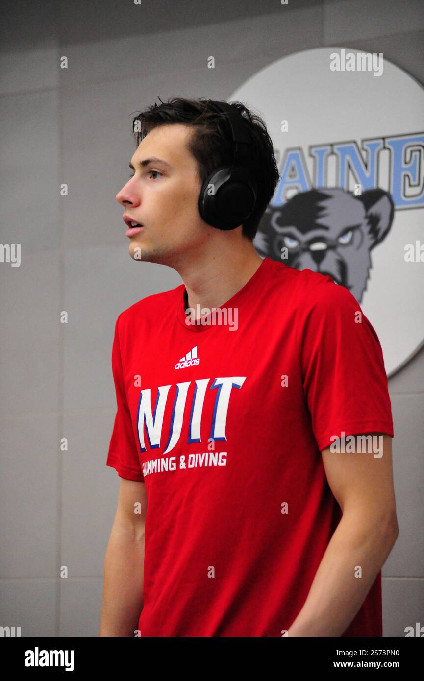 Newark, USA. Januar 2025. Borys Endle von NJIT während ihres Treffens mit Seton Hall in Newark, NJ, am Freitag, den 17. Januar. Die NJIT fiel in die Seton Hall 71-170. (Foto: Jess Stiles/SIPA USA) Credit: SIPA US/Alamy Live News Stockfoto