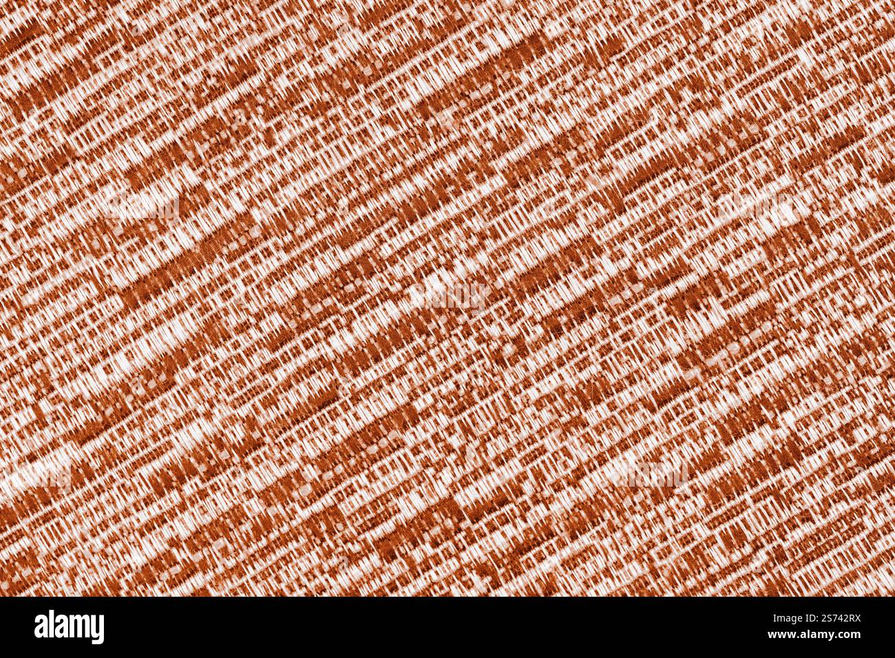 Melange orange und weiße Textur, gemischter textiler Hintergrund. Nahaufnahme, Makro aus Jacquard-Tuch mit diagonaler Grobflechtung. Hintergrundbild, b Stockfoto