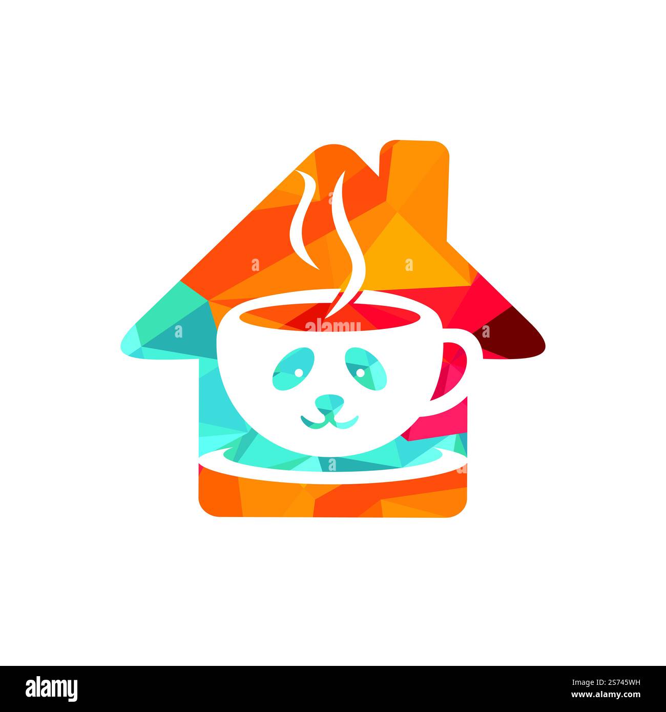 Designvorlage für Panda Coffee Vector Logo. Café-Bar oder Restaurant-Logo-Konzept. Stock Vektor