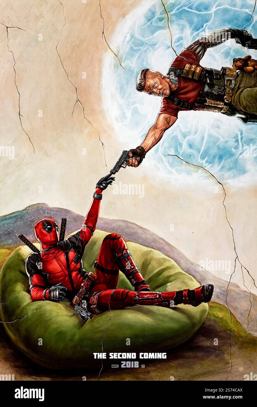 Deadpool 2 (2018) von David Leitch mit Ryan Reynolds, Josh Brolin und Morena Baccarin. Ein mutiger Söldner bildet ein Team, um einen jungen Mutanten vor einem zeitreisenden Soldaten zu schützen. Foto eines Original-Posters aus dem Jahr 2018 (US Advance Poster), das NUR ZUR REDAKTIONELLEN VERWENDUNG VERWENDET WIRD. Quelle: BFA / 20th Century Fox Stockfoto