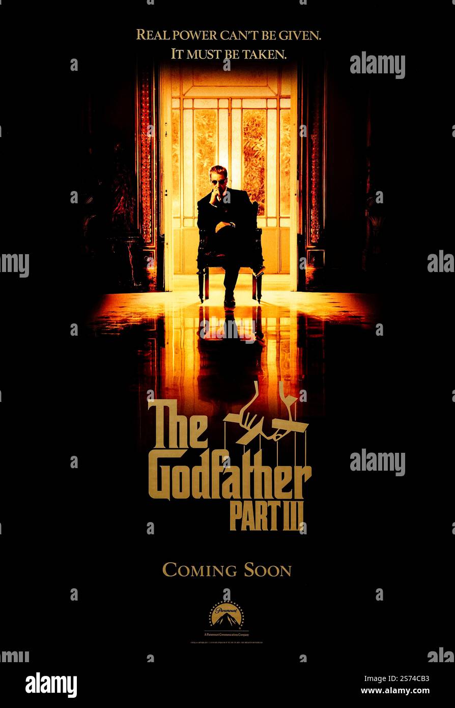 The Godfather Part III (1990) von Francis Ford Coppola mit Al Pacino, Diane Keaton und Andy Garcia. Der alternde Don Michael Corleone sucht Erlösung, während er versucht, sein kriminelles Imperium zu legitimieren. Foto eines Original-Posters aus dem Jahr 1990 (US Advance Poster), das NUR ZUR REDAKTIONELLEN VERWENDUNG VERWENDET WIRD. Quelle: BFA / Paramount Pictures. Stockfoto