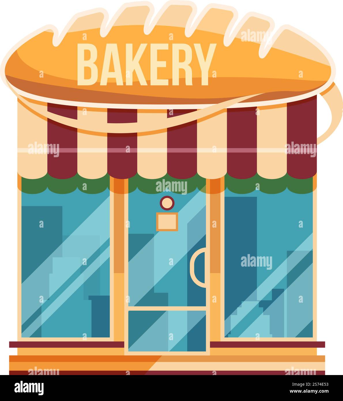 Backwarenfassade. Cartoon Street Store mit gestreiftem Markise isoliert auf weißem Hintergrund. Backwarenfassade. Cartoon Street Store mit gestreiftem Markise Stock Vektor