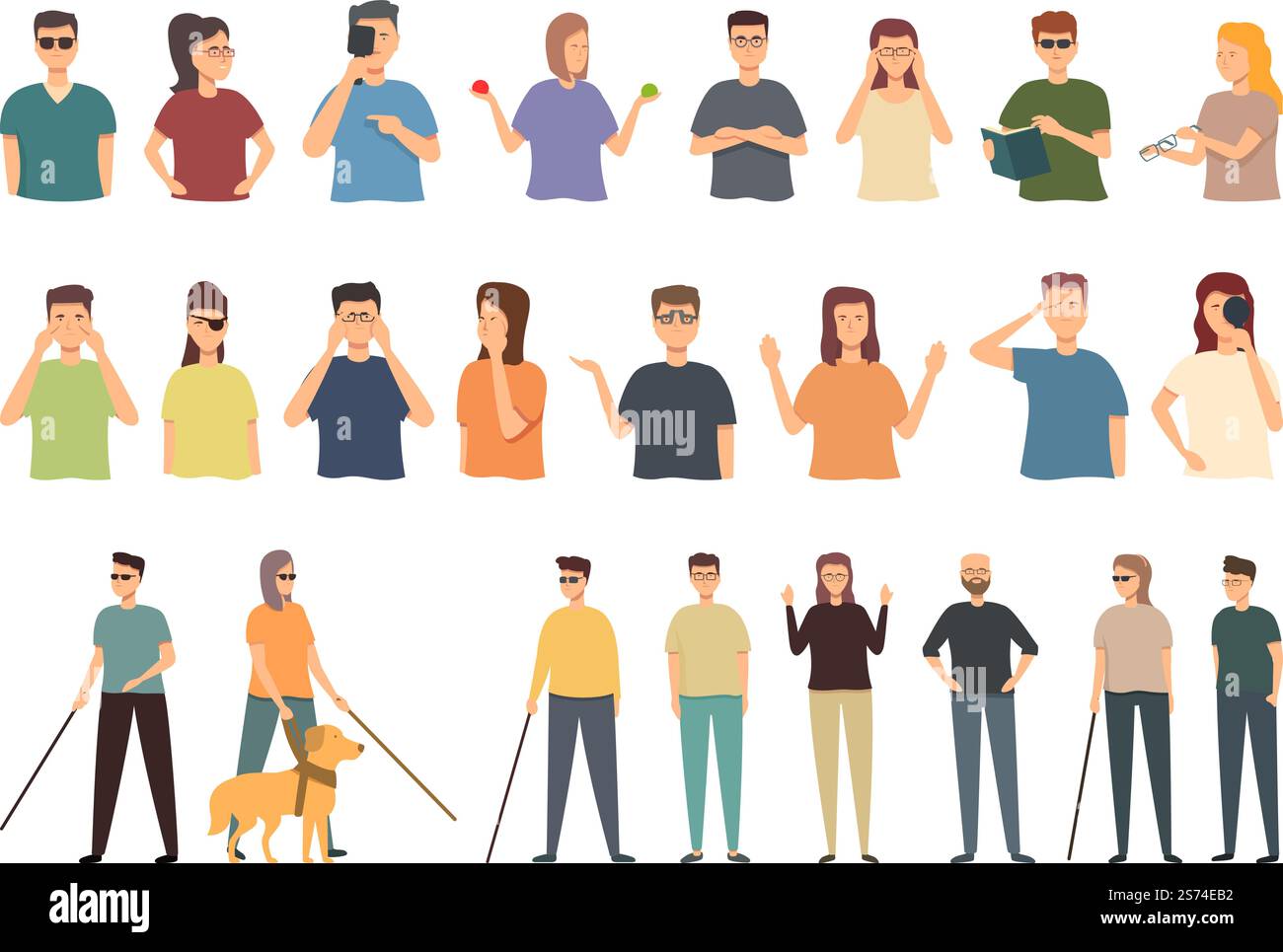 Symbole für Sehbehinderung setzen den Cartoon-Vektor. Blindhund. Teilweise abgelesen. Symbole für Sehbehinderung setzen den Cartoon-Vektor. Blindhund Stock Vektor