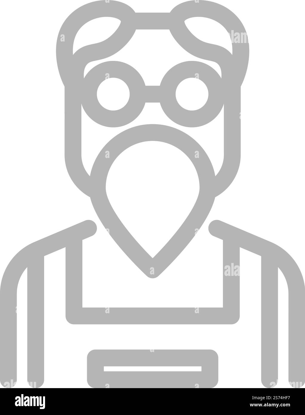 Alter Mann in Brille. Strichensymbol mit bärtiger Seniorin auf weißem Hintergrund. Alter Mann in Brille. Strichensymbol für Senioren mit Bart Stock Vektor