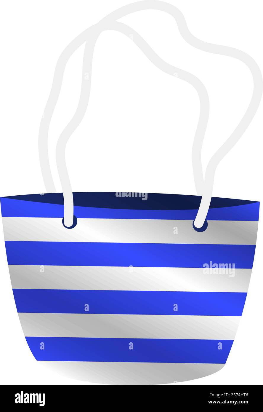 Strandtasche mit blauen marineblauen Streifen. Sommermode isoliert auf weißem Hintergrund. Strandtasche mit blauen marineblauen Streifen. Sommermode Stock Vektor