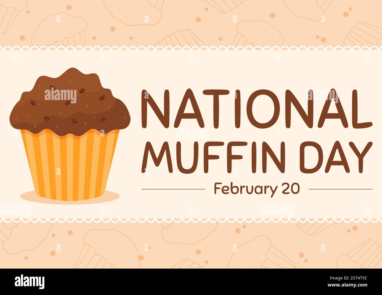 National Muffin Day am 20.. Februar mit Schokoladenchip Food Classic Muffins Delicious in Flat Cartoon handgezeichnete Vorlage Illustration Stock Vektor