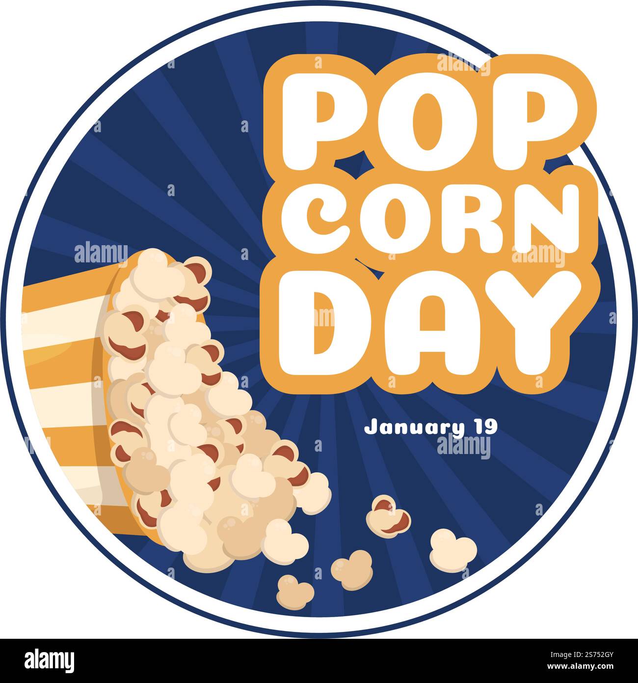 National Popcorn Day am 19.. Januar mit einer großen Box mit roten und weißen Streifen in flachen Cartoon-Hintergrund handgezeichnete Vorlagen Illustration Stock Vektor
