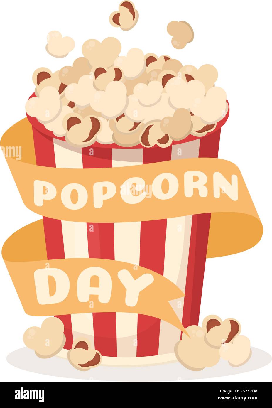 National Popcorn Day am 19.. Januar mit einer großen Box mit roten und weißen Streifen in flachen Cartoon-Hintergrund handgezeichnete Vorlagen Illustration Stock Vektor