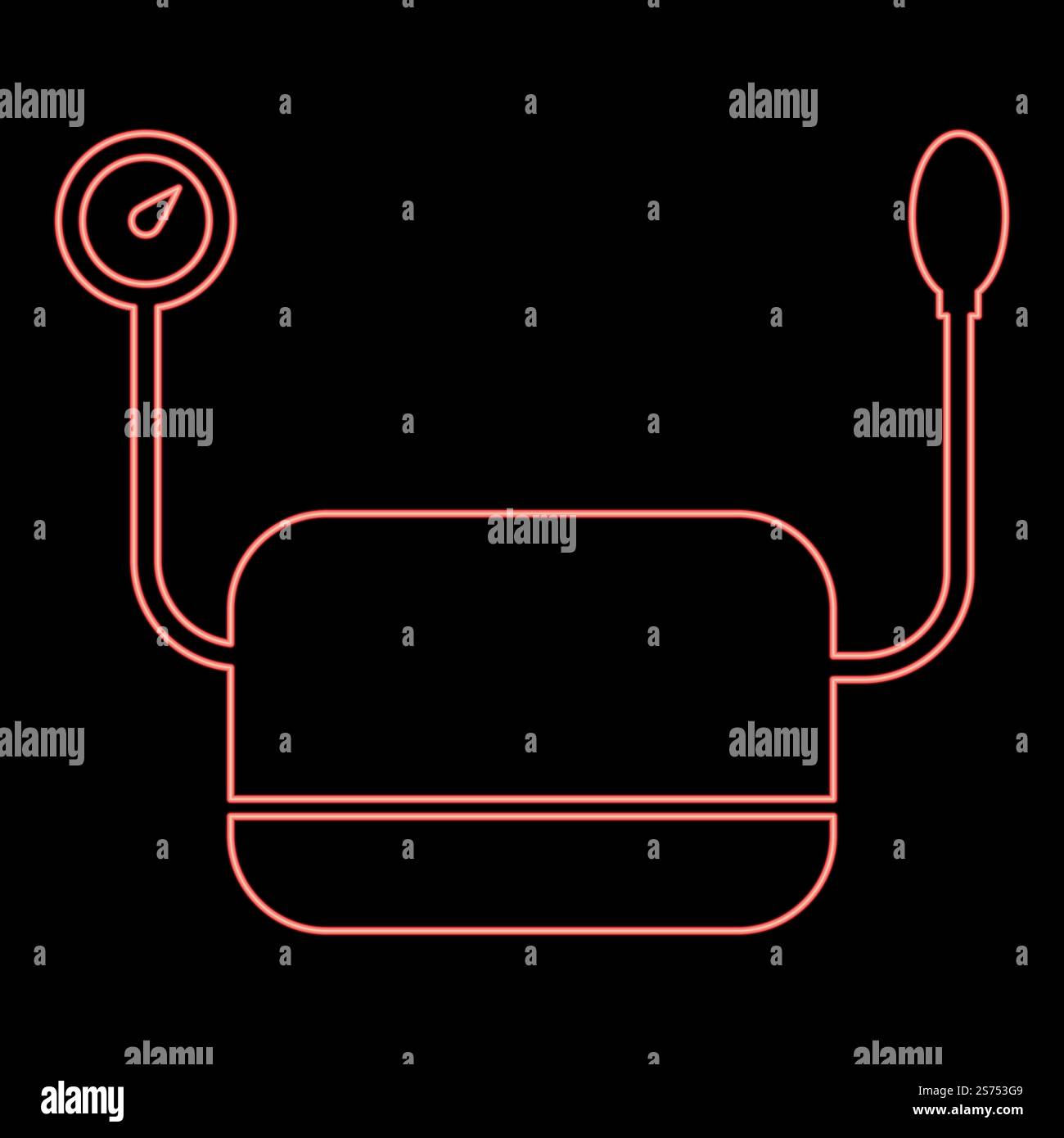 Neon-Druckmessgerät medizinisches Gerät zur Messung des Blutdrucks Pulsonometer medizinisches Instrument Icon schwarze Farbe Vektor Illustration flache Art einfache Vorstellung Kreis Runde rote Farbe Vektor Illustration Bild flache Art Licht. Neon-Druckmessgerät medizinisches Gerät zur Messung des Blutdrucks Pulstonometer medizinisches Instrument Icon schwarze Farbe im Kreis Runde rote Farbe Vektor Illustration Bild flache Art Stock Vektor