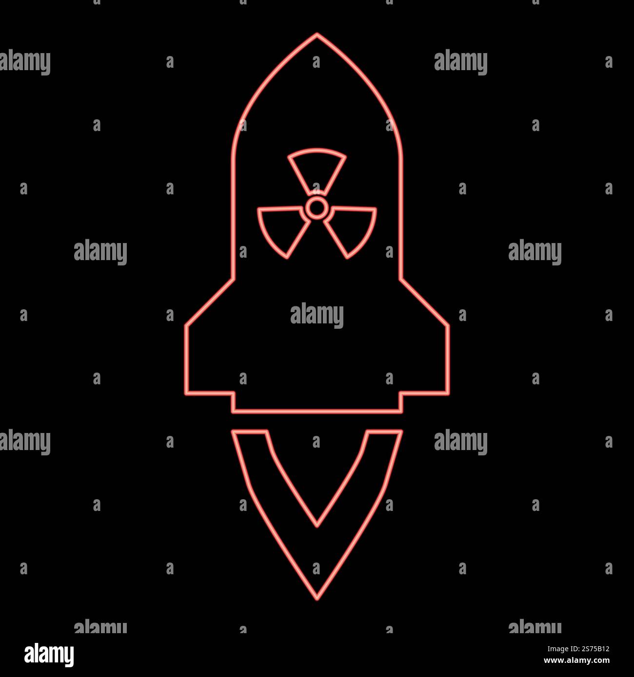 Neon-Atomrakete fliegt Nuklearrakete Waffen radioaktive Bombe Militär Konzept Icon schwarze Farbe Vektor Illustration flache Art einfaches Bild rote Farbe Vektor Illustration Bild flache Stil Licht. Neon-Atomrakete fliegende Nuklearrakete Waffen radioaktive Bombe Militär Konzept Icon schwarze Farbe Vektor Illustration flache Stil Bild rote Farbe Vektor Illustration Bild flache Art Stock Vektor