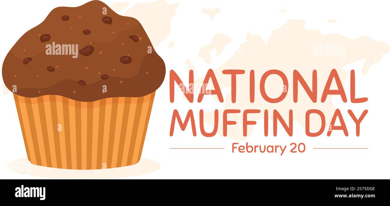 National Muffin Day am 20.. Februar mit Schokoladenchip Food Classic Muffins Delicious in Flat Cartoon handgezeichnete Vorlage Illustration Stock Vektor