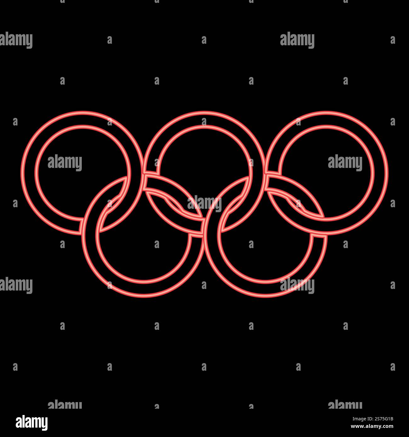 Neon olympische Ringe fünf Olympische Ringe rote Farbe Vektor Illustration Bild flache Stil Licht. Neon olympische Ringe fünf Olympische Ringe rote Farbe Vektor Illustration Bild flach Stil Stock Vektor