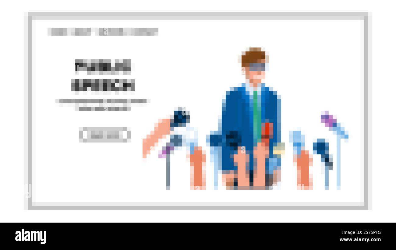 Vektor der öffentlichen Sprache. Rednergeschäft, Konferenzseminar, Präsentation Bildung öffentliche Rede Web flache Karikaturillustration. Vektor der öffentlichen Sprache Stock Vektor