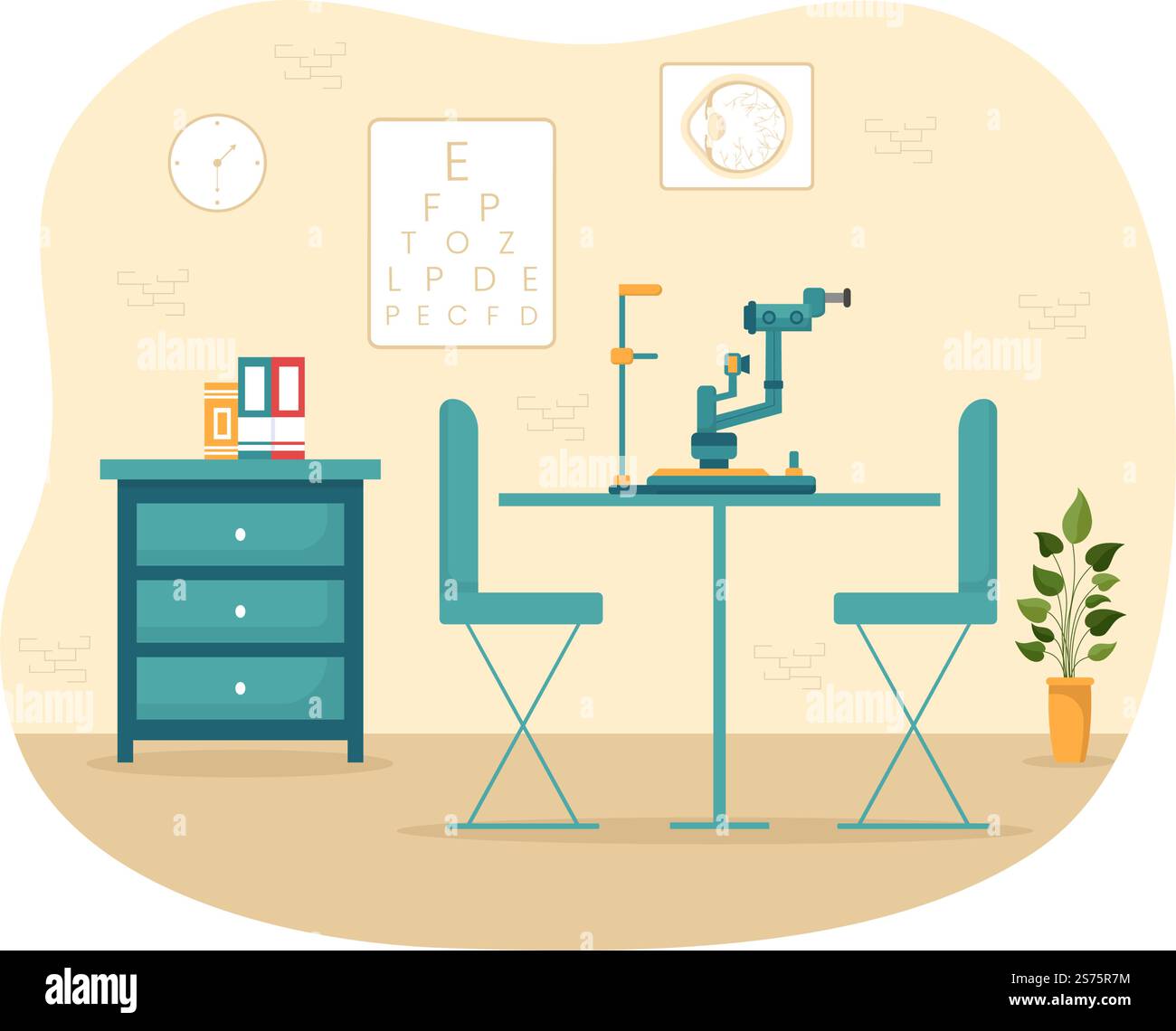 Optometrist with Ophthalmologist Checks Patient Sight, Optical Eye Test and Brillen Technology in Flat Cartoon Hand Drawn Templates Illustration Stock Vektor